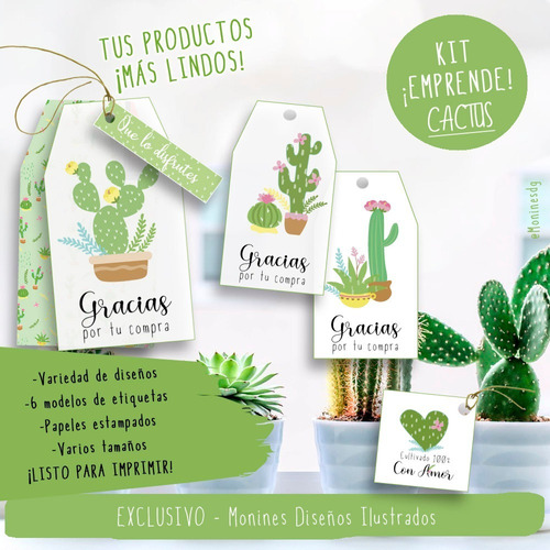 Etiquetas Imprimibles Para Emprendimientos - Diseño Cactus 