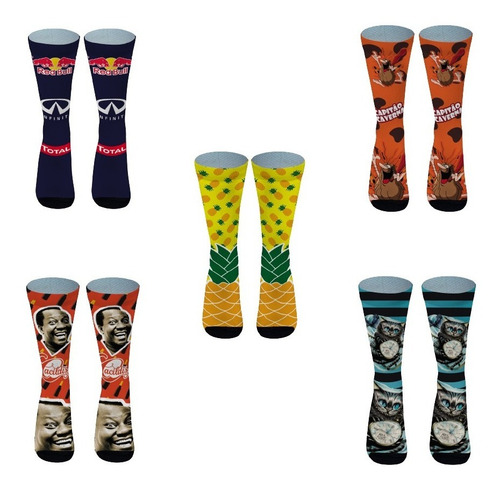 Imagem 2 de 10 de Meias Personalizadas Sublimadas Coloridas Swag Crossfit Geek Swag Estampas Sortidas 48 Pares