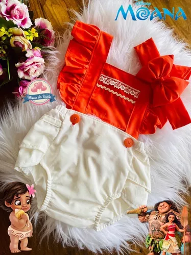 Jardineira body romper bebê com tiara mesvesário moana em Promoção na  Americanas