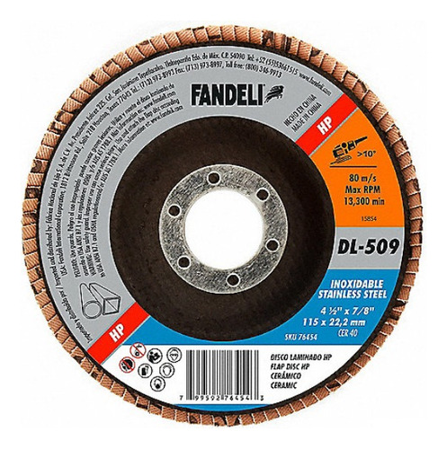 5 Disco Laminado Fandeli Hp Acero Inoxidable C-40 4 1/2  S