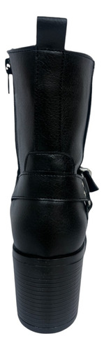 Botin Cierre Lateral Moda Biker Hebilla Tacón Ancho Urbanos