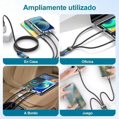 Cargador Usb Multiple 1.2m,cable Usb C Carga Rapida 3 En 1