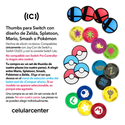 Gomas Joy-con Switch Mario Zelda Smash Pokemon Silicon Thumb