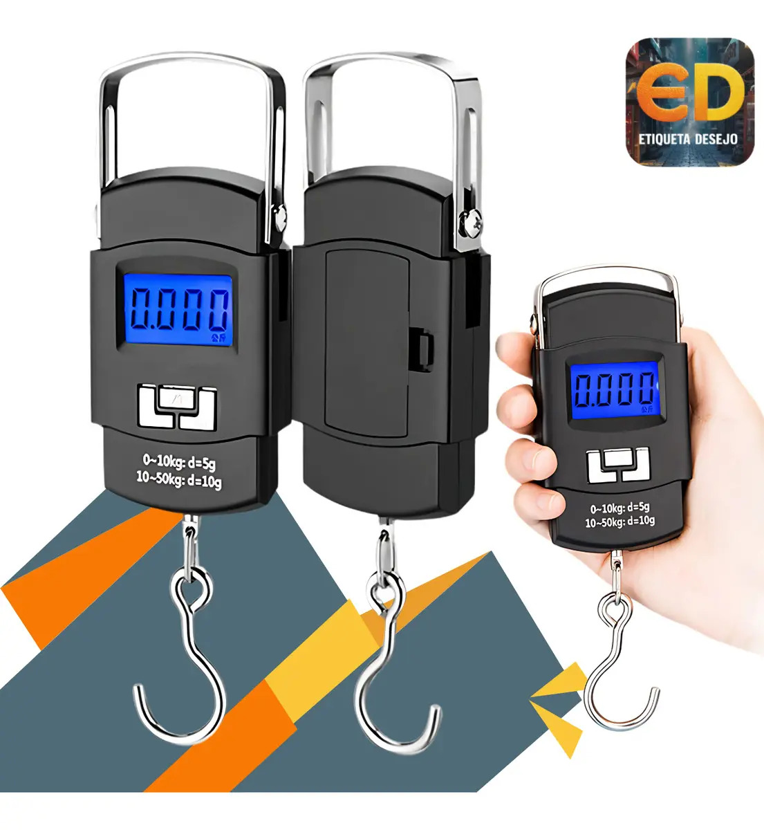 Balanza Digital Portátil de 50 kg con Función Tara para Pescar y Equipaje