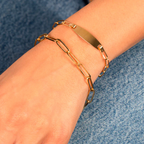 Pulsera Pulso Esclava Paperclip 4mm 18cm Oro 10k Italiano Diámetro 6 " Largo 18 cm