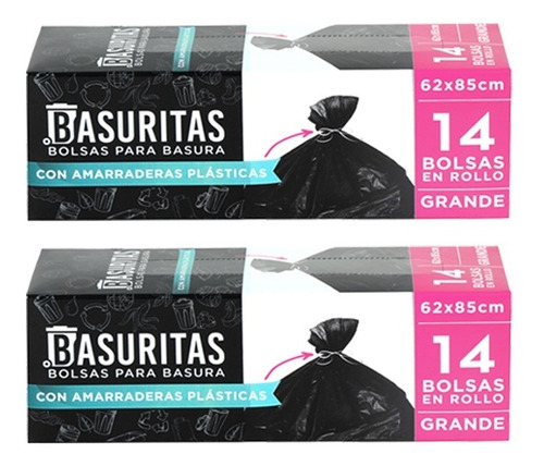 Imagen 3 de 6 de 28 Bolsas De Basura Grandes Basuritas, 62x85 Cm, Pack 2x14