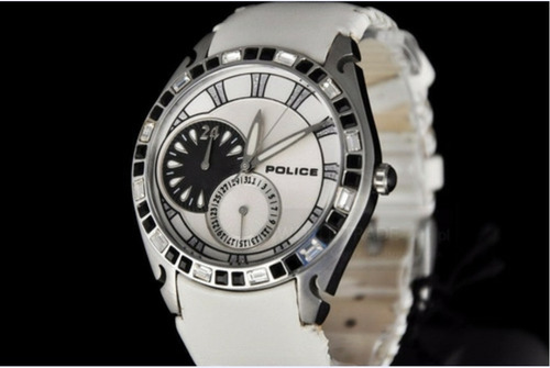 Relógio Feminino Italiano Pulseira Couro Branco C/ Cristais