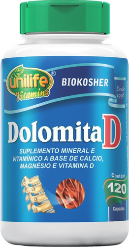 Dolomita Unilife 120 Cápsulas 950mg Magnesio + Vitamina D3