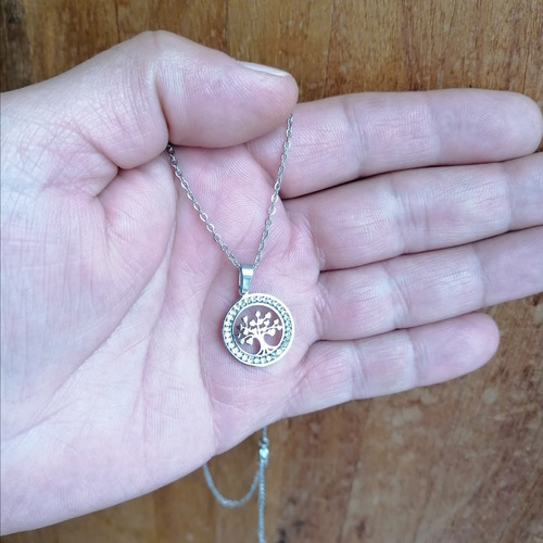 Imagen 4 de 4 de Collar Acero Dije Árbol De La Vida Cristales Mujer Regalo