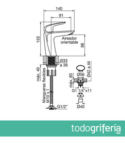 Grifería Monocomando De Lavatorio Fv Epuyen Pico Bajo 181/l2
