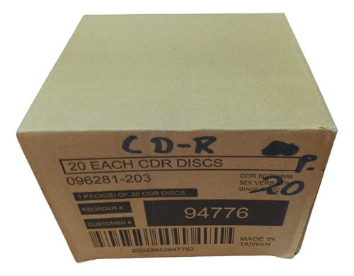 Disco Virgen Verbatim 94776 Para Cd Cd-r 52x Caja 20pz