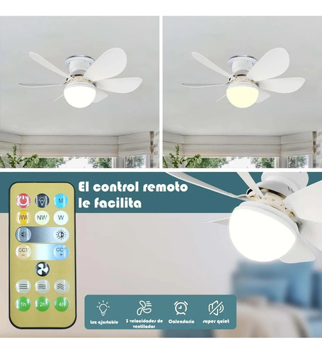 4x Lámpara Ventiladorres Foco De Techo Y Control Remoto Blan 2.54 Cm Blanco Blanco Plástico 1
