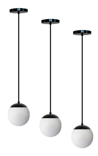 Kit C/3 Lustre Pendente Globo Jabuticaba Stuttgart Preto