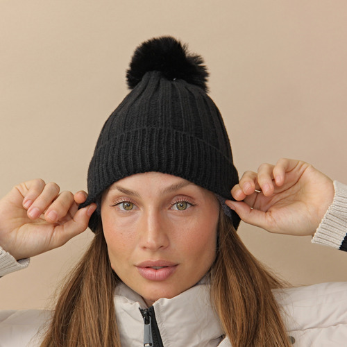 Gorro Tresher Liso Con Pompón Lana Importado Negro Unico Liso