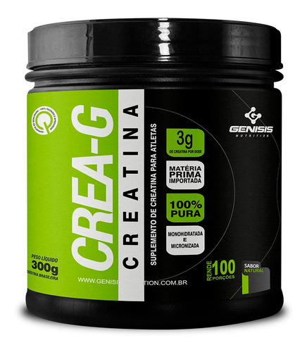 Crea-g Creatina 100% pura - Solúvel - Genisis Nutrition 300g Sem Sabor