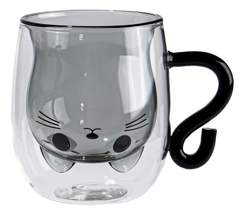 Caneca De Vidro Com Parede Dupla E Design De Gato-para Café
