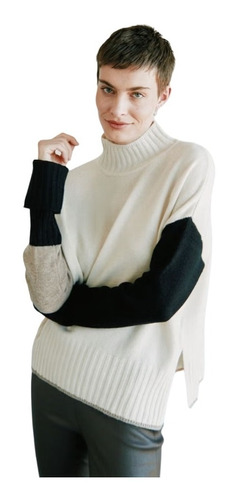 Sweater Mujer Etiqueta Negra Polera Lana Cashmere Blanco