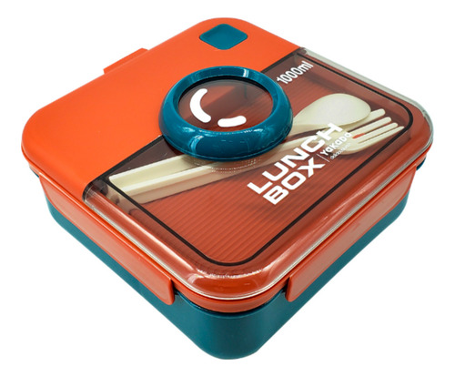 Vianda Lunchera Hermetica Cuadrada C/cubiertos Naranja
