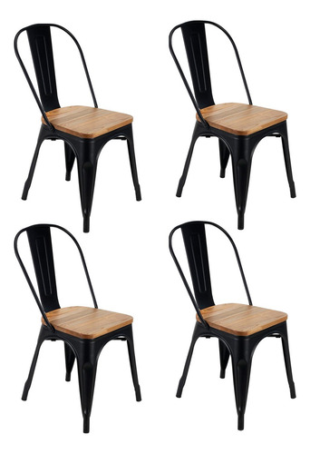 Set De 4 Sillas Tolix Asiento De Madera Empoli Negra