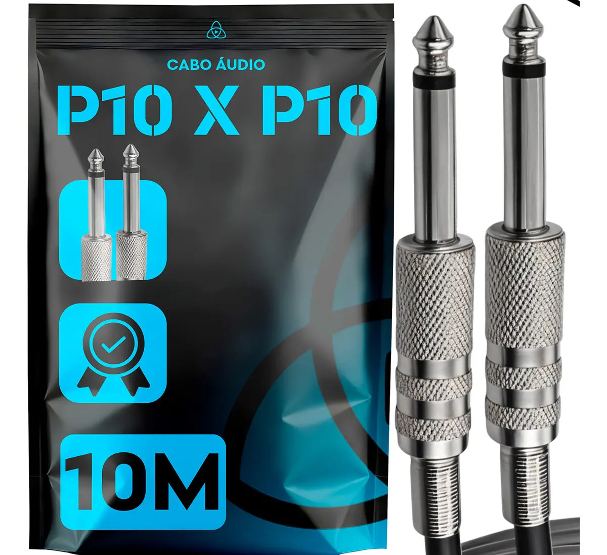 Cabo P10 X P10 Cabo De Áudio Stereo 10 Metros Niquel Guitarra Violão Baixo Teclado Mesa Mixer Microfone Profissional Trinity