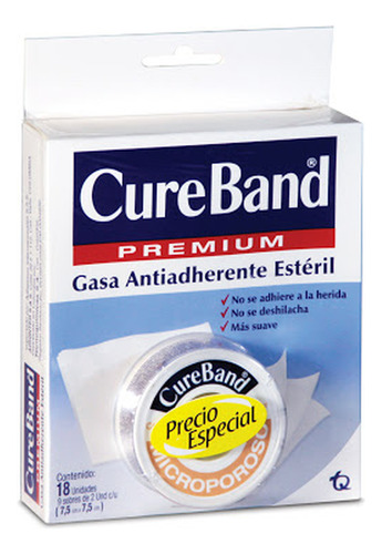 Gasa Cure Band Estéril Premium Caja X 18 Und + Cinta Micropo Color multicolor