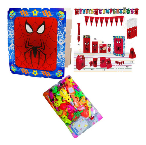 Kit Decoración Piñata Relleno Figura Spiderman Logo X24