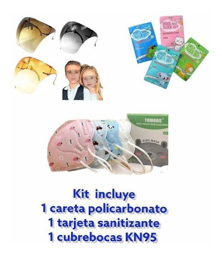 Kit Protección Careta+cubrebocas+tarjeta Sanitizant Infantil