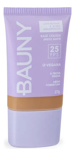 Base de maquiagem líquida Bauny Cosméticos Bauny Maquiagem Facial Vegano Cruelty Free c/ Retinol Ácido Hialurônico Makeup Rosto Base Liquida Matte Base Líquida Matificante à Prova d'Água 25FPS UVA UVB Lançamento tom 080 - 27g