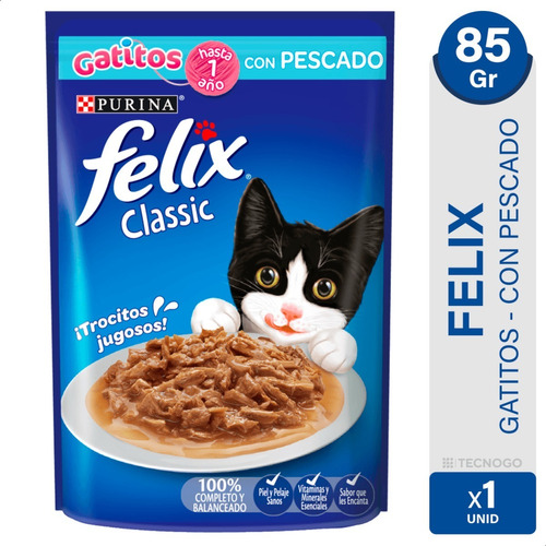 Alimento Gatito Gato Felix Fantastic Classic Pescado 85g
