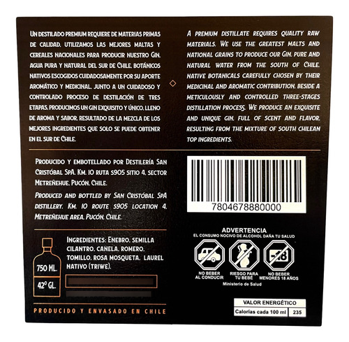 Gin Elixir Botella 750ml (producido En Pucón - Chile)