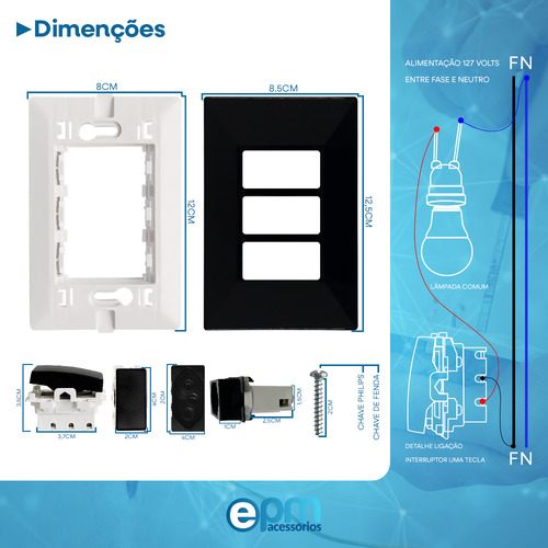 10 Interruptor 2 Teclas Simples + Tomada 10a 2p+t Espelho