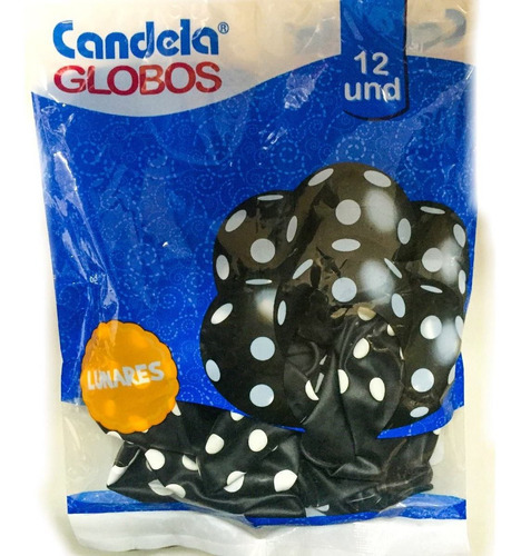 Globos Negros C/ Lunares Blancos X12un - La Golosineria