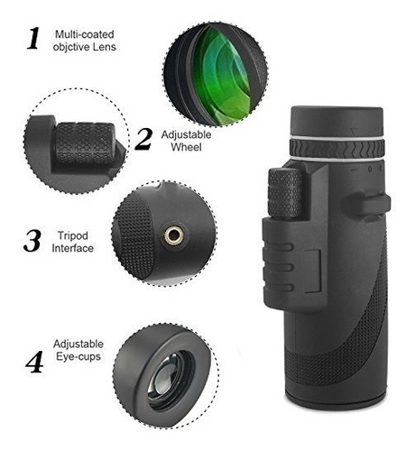 Imagen 5 de 6 de Telescopio Monocular Prismaticos + Tripode + Clip Celular