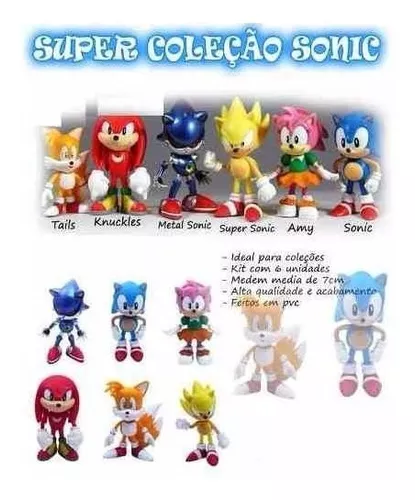 SONIC Coleção Action Figure com 6 Bonecos do Mercado Livre Super Sonic  Metal Sonic Amy Knuckles Tail 