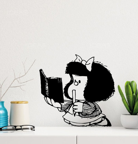 Vinilo Decorativo Mafalda Leer Libro Personaje Infantil