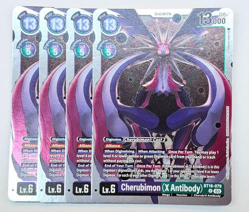 Carta X4 Playset Tcg Cherubimon X Antibody Bt16 79 Digimon Cherubimon X Antibody Bt16 79 R Inglés (Usado)