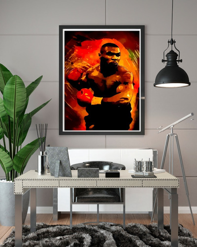 Poster Mike Tyson Con Marco Decorativo Negro 66cm X 96cm