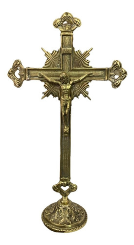Crucifixo Mesa Bronze Decoração Presente Igreja Jesus Cristo