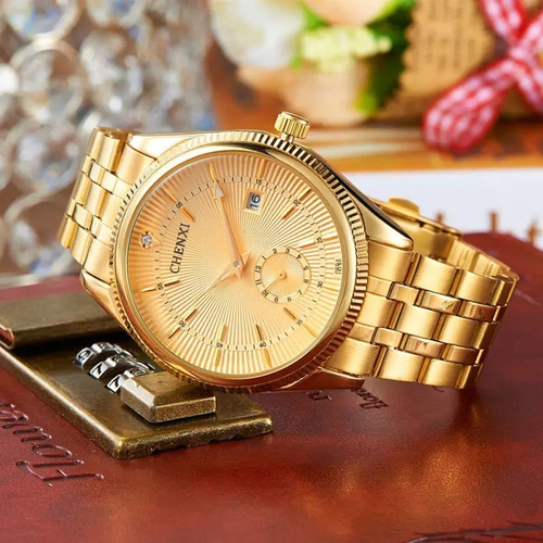 Relógio Feminino E Masculino Dourado Importado +frete Gratis