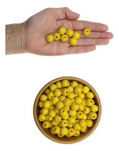 Cuentas De Madera - Color Amarillo -50g- Manualidades