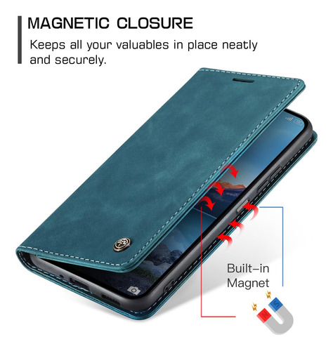 Funda Para Xiaomi Redmi 14c Con Cierre Magnetico, Azul-verde