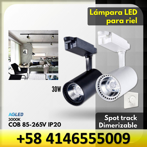 Lampara Led P/ Riel 30w Negra 3k/4k/6k 85-265v Cob Spot