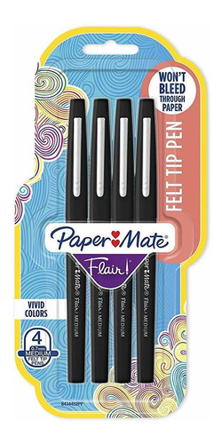 4 Paper Mate Flair Felt Tip Pens, Medium Point (0.7mm) Negro