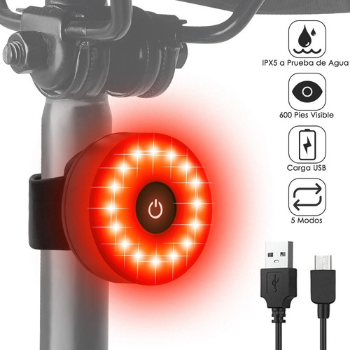 Luz Trasera Impermeable Recargable Por Usb Para Bicicleta