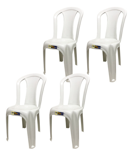 Kit 4 Cadeiras Plástica Branca Bistrô P/até 182kg Resistente Cor Branco