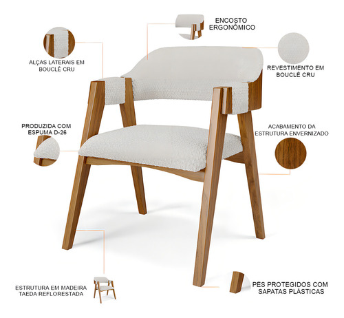 Cadeira Para Sala Jantar Living Estofada Suran Bouclê Cru
