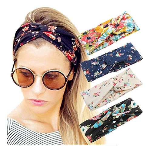 Paquete De 4 Paliacates Estilo Boho Floral, Banda De Cabe