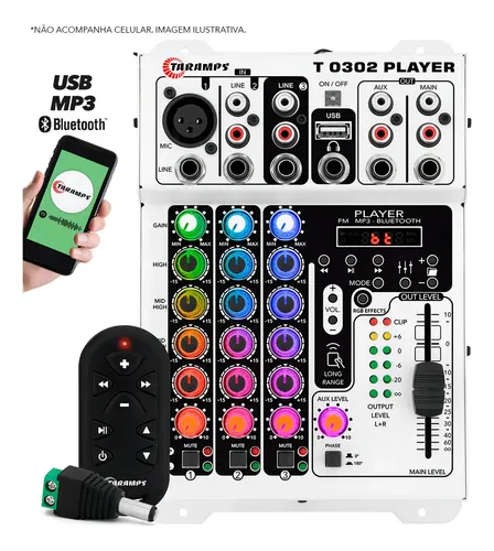 Mesa de Som 3 Canais Player Multicolor T0302 Mixer Taramps T 0302