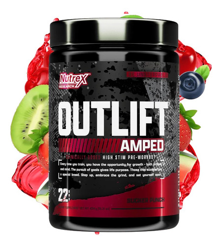 Nutrex Research Aminoácidos  Pre Entreno Outlift Amped 22 Serv Sabor Sucker Punch