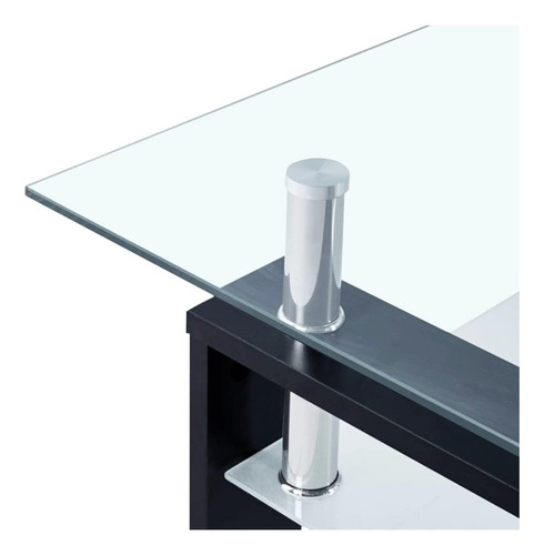 Mesa Ratona Living Elliot Vidrio Cromo Patas Madera 110x60 Negro